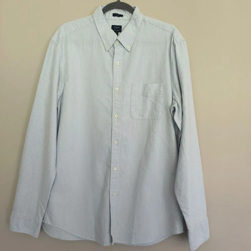 J Crew Flex Oxford Shirt NEW Mens L Slim Blue Stripe $89 Coastal Career Vacation